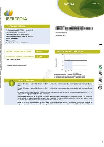 Fatura da luz Iberdrola