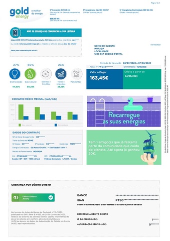 Primeira página da fatura da Goldenergy